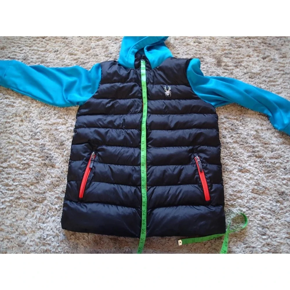 Spyder Hybrid Puffer Jacket Youth XXL Blue Black Excellent Full Zip Hooded